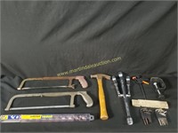 Box Of Misc Tools - Hacksaws, Clamps