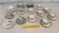 Lot of 14 tea cups and saucers - some wear