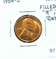 1954-S PENNY - FILLED 9 OF DATE - ERROR COIN