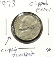 1973 CLIPPED PLANCHET NICKEL - ERROR COIN