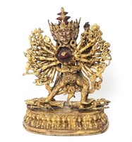 Tibetan Kalachakra Gilt Bronze Statue, 18th C.