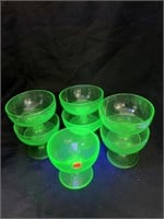 7 GREEN URANIUM GLASS SHERBETS