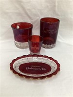 (4) Dubuque, Iowa Cranberry Glass Souvenir Pieces