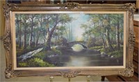 Large Wooded Scene Landscape Oil Painting