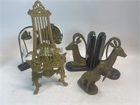Bookends, Brass Easel, Brass Dog and Mirror