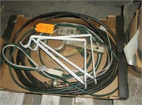 box of extension cords, receiver hitch & brackets