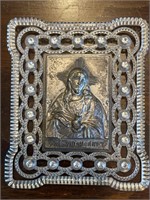 Silver Tone Sacred Heart Relief Plaque w/Fancy