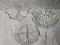 THREE GLASS BOWLS 1.5"X8", 5"X10", 3"X13"