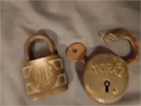 2 old padlocks 1 key