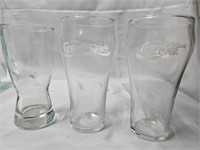 TWO VINTAGE COCA COLA GLASSES 6", AND AN HOUR