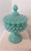 Fenton Hobnail Aqua Milk Glass Pedestal Compote