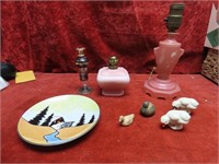 Vase, Oil lamp, Pink glass lamp, duck & chicken fi