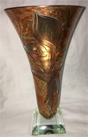 Art Glass Floral Design Footed Vase