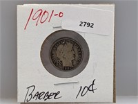 1901-O 90% Silv Barber Dime