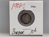 1902-S 90% Silv Barber Dime