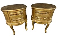 2 GOLD DECORATED FRENCH OVAL STANDS
