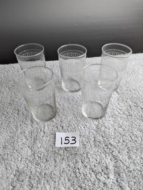 5  Vintage-Clear Glass, Lace Rimmed Juice Glasses