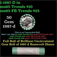 BU Shotgun Roosevelt 10c roll, 1987-d 50 pcs Bank