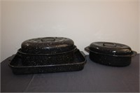 Granite roasters, 16.75 X  2.25"H, 14.25 X 7"H