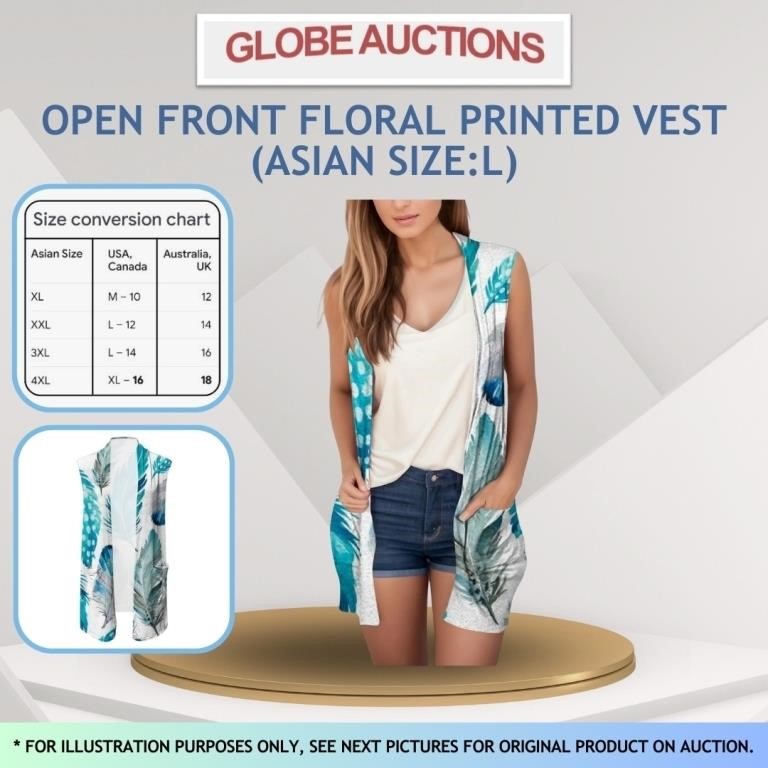 NEW OPEN FRONT FLORAL PRINTED VEST (ASIAN SIZE:L)