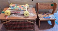 Child's Playskool Wooden Blocks, Picnic Basket,