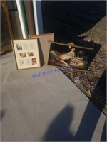 Picture frames and Jesus in garden with broken