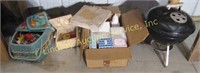 1 box of Avon, 2 baskets of sewing &