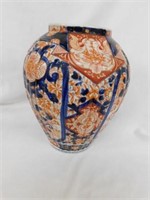 Orange and blue vase, 7" tall