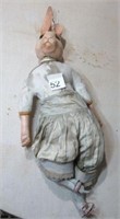 broken vintage ceramic and cloth rabbit doll