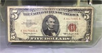 1963 US five dollar red seal note