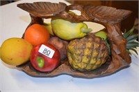 Wooden Fruit Bowl w/ Plastic & Wooden Fruit
