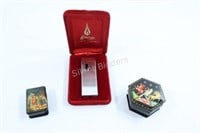 Flame Crest Lighter & Russian Lacquer Boxes
