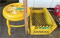 Metal Stool and 2 Plastic Crates