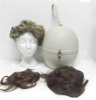 3 WIGS/TOUPEES W/ TRAVELCASE-REAL & SYNTHETIC