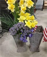 2 wicker baskets with flowers