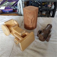 Wood bulldozer, cannon & 2 sided face