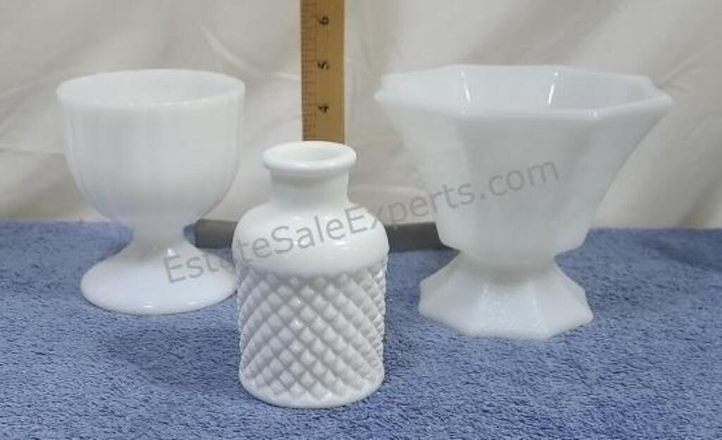 Milk glass items.