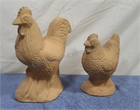 Clay roster and chicken. 12ins and 9ins.