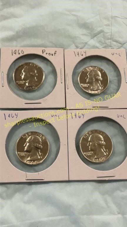 4 Washington 25cent UNC Proofs