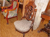 Walnut Victorian ladies side chair carved back
