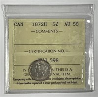 CANADA: 1872-H Silver Five Cent ICCS AU58