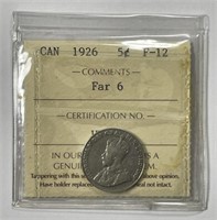 CANADA: 1926 Five Cent Far 6 ICCS F12