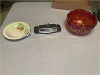 Carnival bowl, flowered dish, butter dish