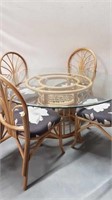 ROUND BEVELLED GLASS TOP RATTAN TABLE + 4 CHAIRS