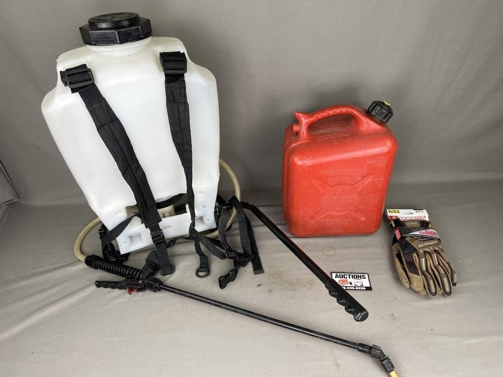 Backpack Sprayer, Gas Can, Gloves