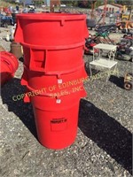 (4) RED 44 GALLON  POLY TRASH CANS