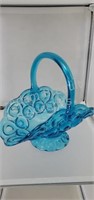 Vintage blue Starburst glass basket, 5.5 X 9