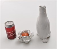 Figurine pingouin en céramique et chandelier
