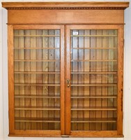 Oak hanging 2-door cabinet 43"w, 50"h, 5 3/4"d