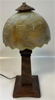 UNUSUAL 1910 MISSION OAK LAMP W SLAG GLASS SHADE